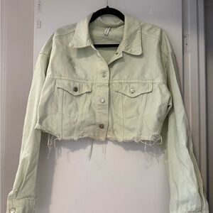 Women's Cropped Denim Jacket - Light Green